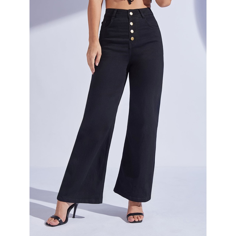 24/7 Comfort Black Wide Leg High-Rise Regular Stretchable Denim Jeans 26 Black