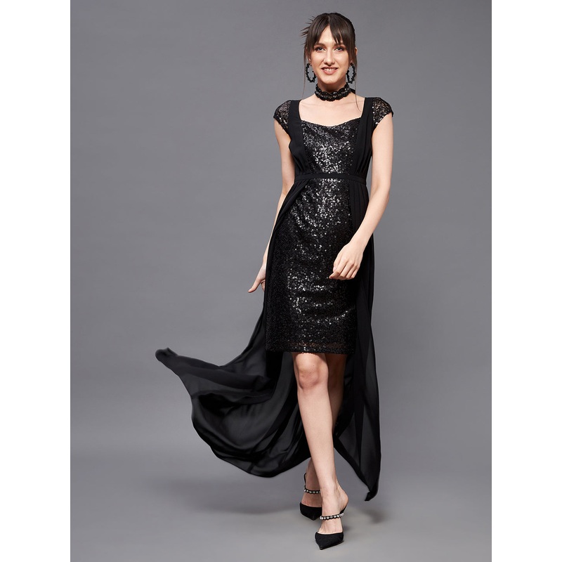 Women’s Black Embellished Fit & Flare Maxi Dress XS Black