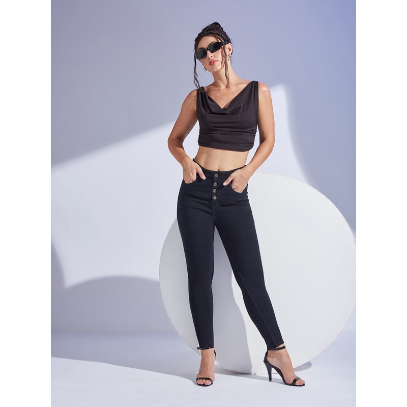 Women’s Black Skinny Fit High-Rise Regular Stretchable Denim Jeans 26 Black