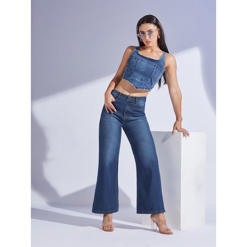 Women’s Navy Blue Wide-Leg High-Rise Denim Jeans 26 Navy Blue