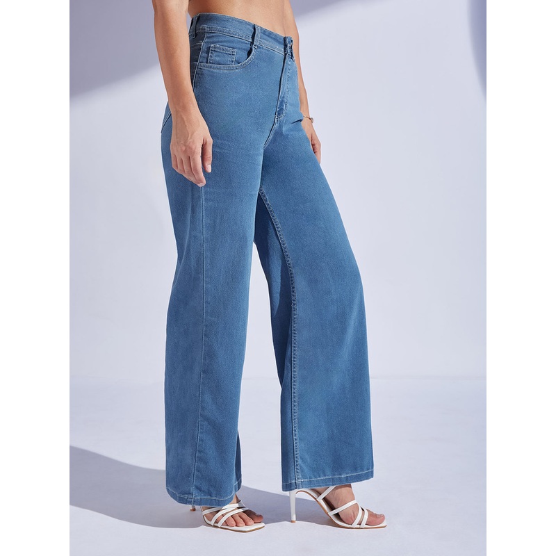 Women’s Blue Wide-Leg High-Rise Stretchable Denim Jeans 26 Blue