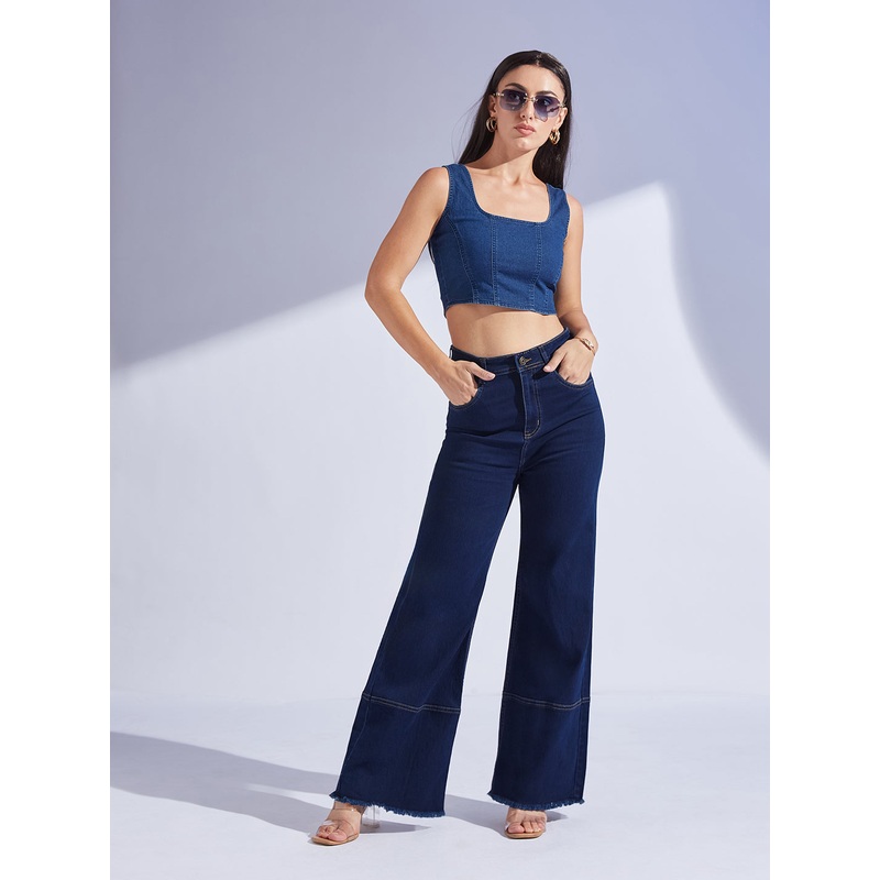 24/7 Comfort Navy Blue Wide Leg High-Rise Stretchable Denim Jeans 26 Navy Blue