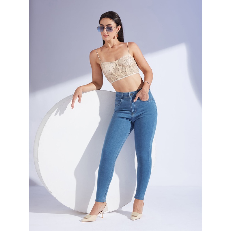 Women’s Blue Skinny High-Rise Cropped Denim Jeans 26 Blue