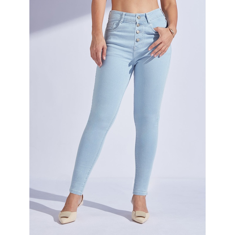 Women’s Light Blue Skinny High-Rise Distressed Ice Wash Denim Jeans 26 Light-Blue