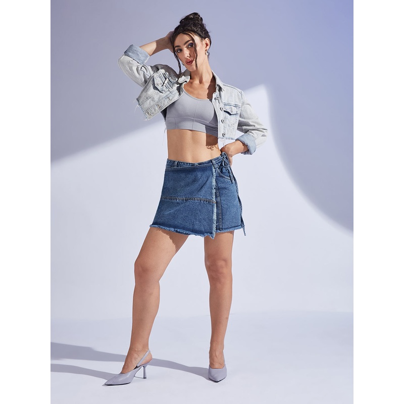 Women’s Navy Blue Regular High-Rise Mild-Distress Regular Denim Skorts 26 Navy Blue