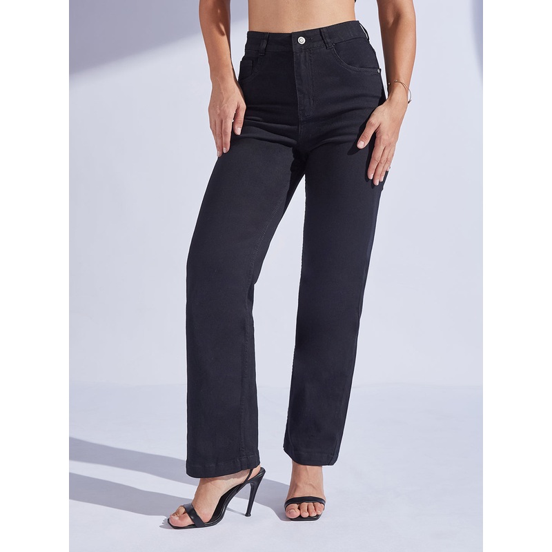 24/7 Comfort Black Straight-Fit High-Rise Regular-Length Stretchable Denim Jeans 26 Black