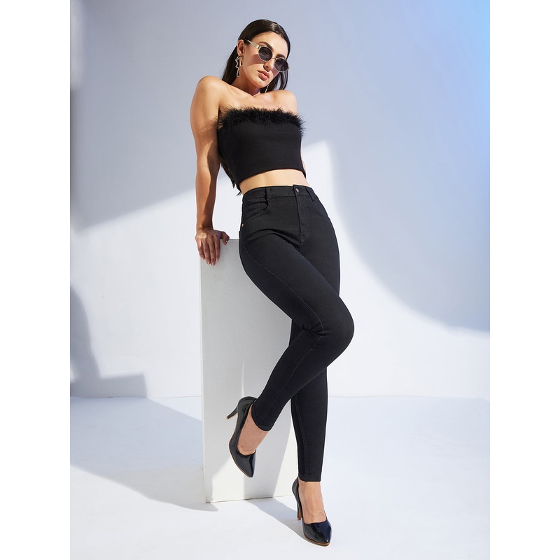 Women’s Black Skinny-Fit High-Rise Regular-Length Stretchable Denim Jeans 26 Black