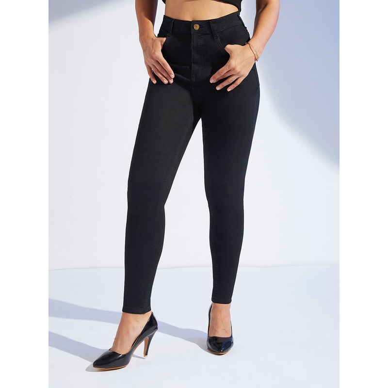 Women’s Black Skinny-Fit High-Rise Stretchable Denim Jeans 26 Black