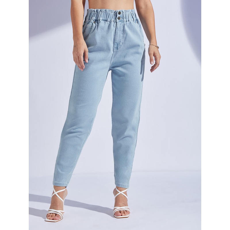 Women’s Light Blue High-Rise Regular-Length Stretchable Denim Mom’s Jeans 26 Blue