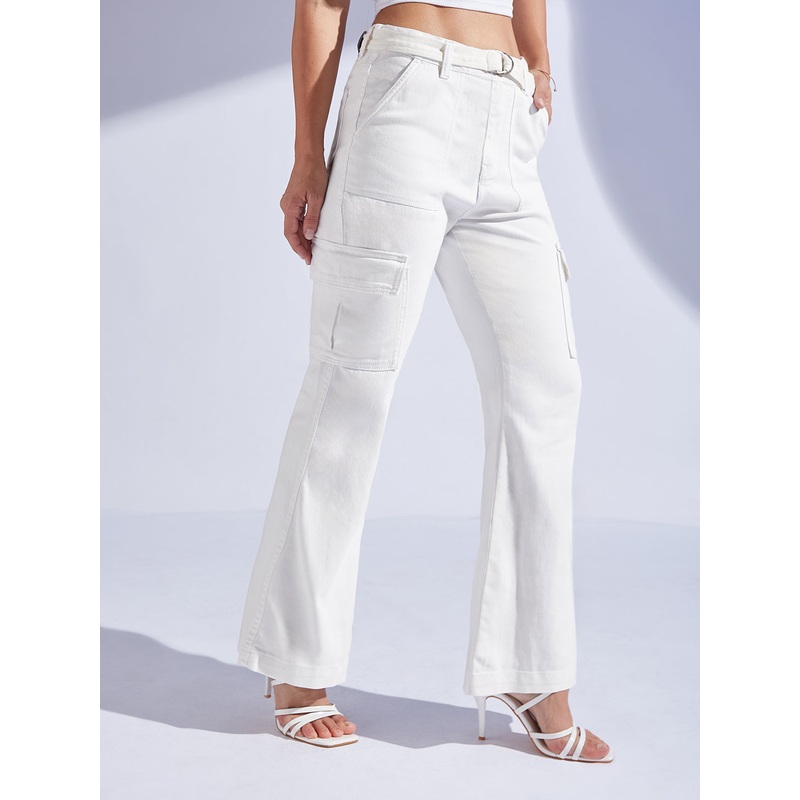 Women’s White Wide Leg High-Rise Stretchable Denim Jeans 26 White
