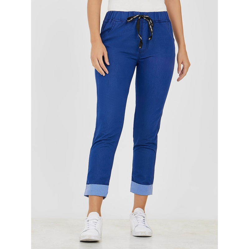 Women’s Navy Blue Regular Mid-Rise Cropped Denim Joggers 26 Navy Blue