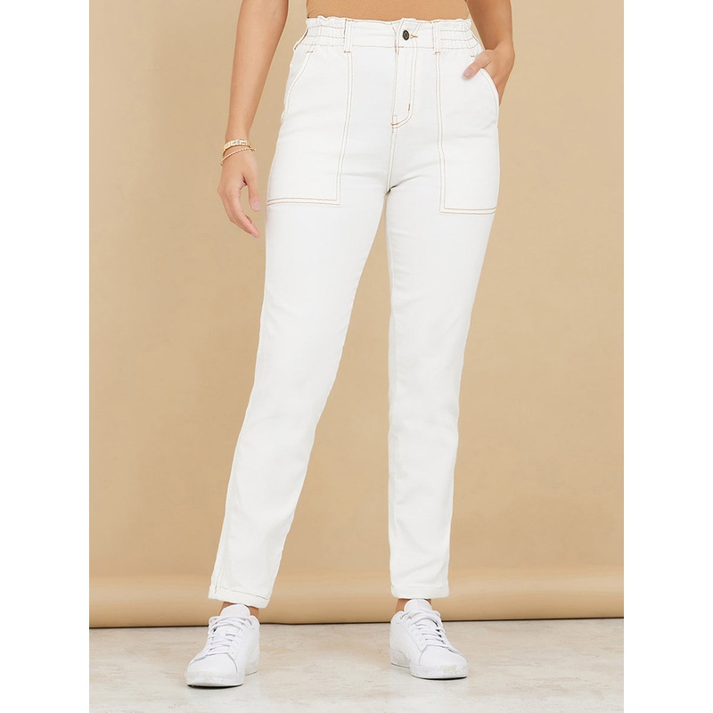 Women’s White Mom’s Jean High-Rise Stretchable Denim Jeans 26 White
