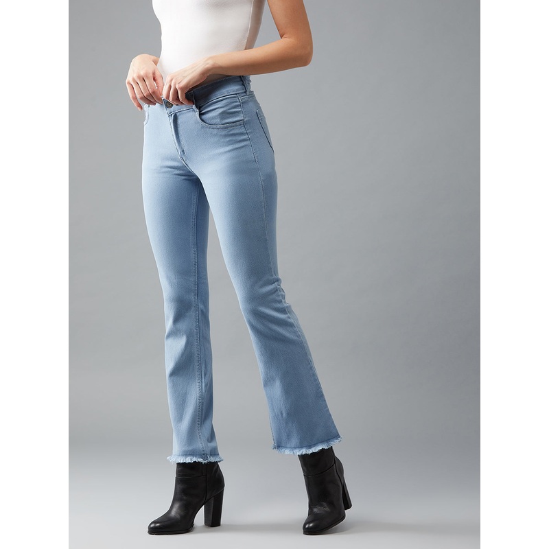 24/7 Comfort Light Blue Bell-Bottom Bootcut High-Rise Cropped Stretchable Denim Jeans 26 Blue