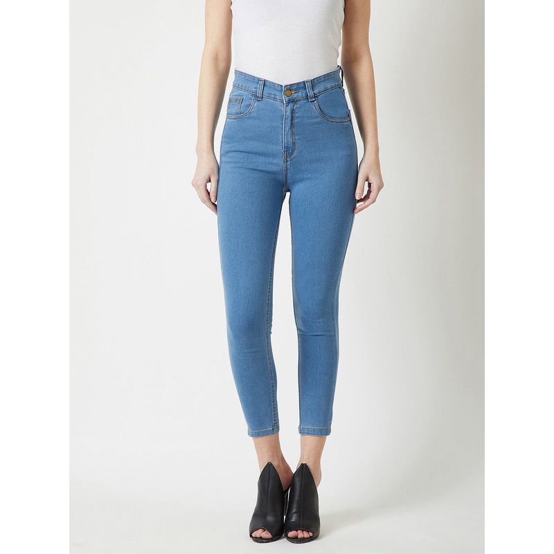 24/7 Comfort Blue Solid Skinny High-Rise Cropped Stretchable Denim Jeans 26 Blue