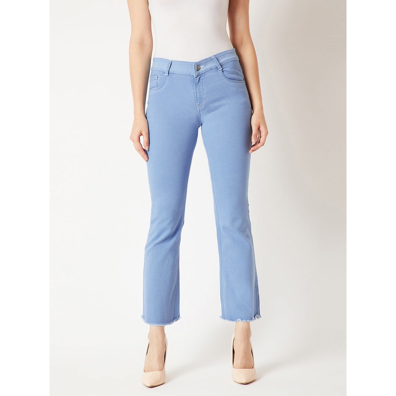 Women’s Light Blue Bell-Bottom Bootcut Hourglass High-Rise Cropped Stretchable Denim Jeans 26 Blue