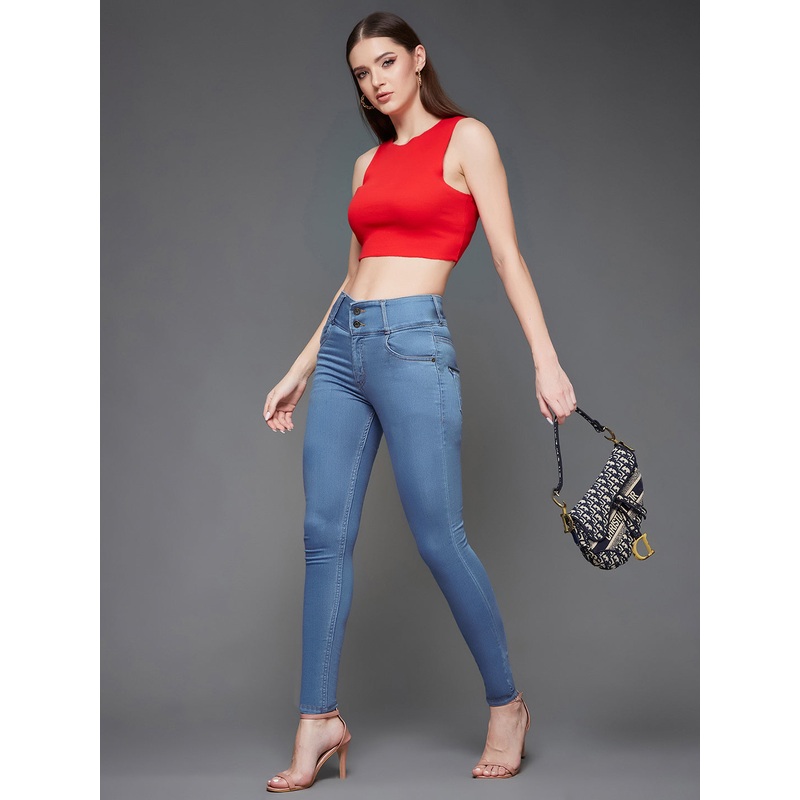 24/7 Comfort Blue Skinny-Fit High-Rise Ice-Wash Stretchable High-Rise Denim Jeans 26 Blue