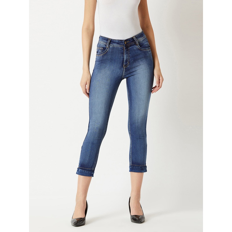 Women’s Blue Skinny-Fit High-Rise Ankle Length Acid Wash Blast Effect Stretchable Denim Jeans 26 Blue