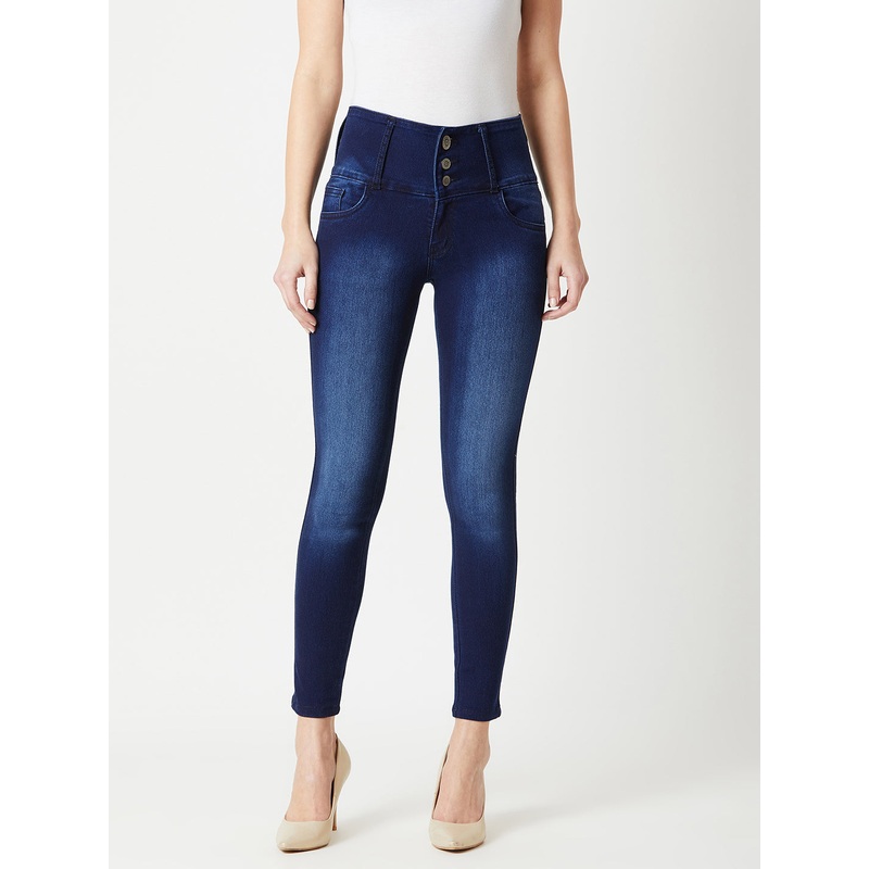 Women’s Navy-Blue Skinny-Fit High-Rise Clean-Look Cropped-Length Stretchable High-Rise Denim Jeans 26 Navy Blue