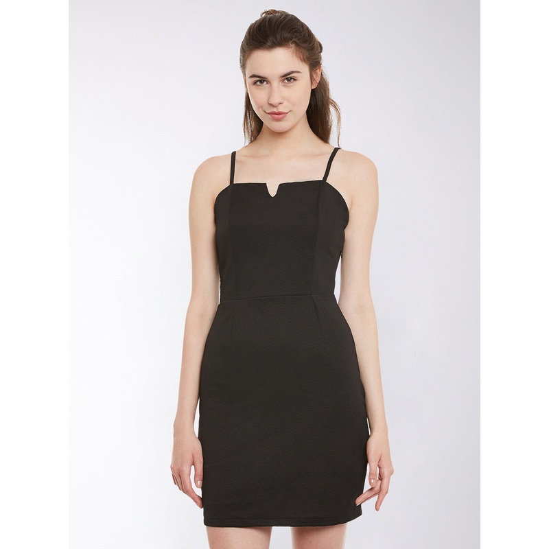 Women’s Black Solid Sleeveless Square Neck Mini Bodycon Dresses XS Black