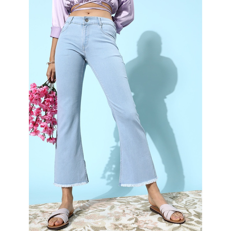 24/7 Comfort Light Blue Bell-Bottom Bootcut Hourglass High-Rise Cropped Stretchable Denim Jeans 26 Blue