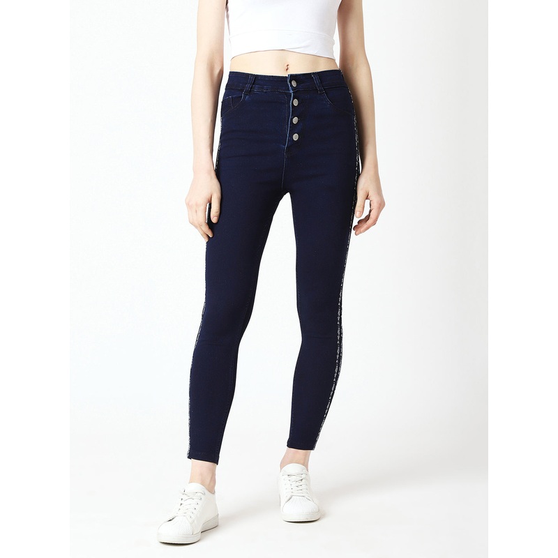24/7 Comfort Navy-Blue Skinny High-Rise Clean-Look Cropped Denim Jeans 26 Navy Blue