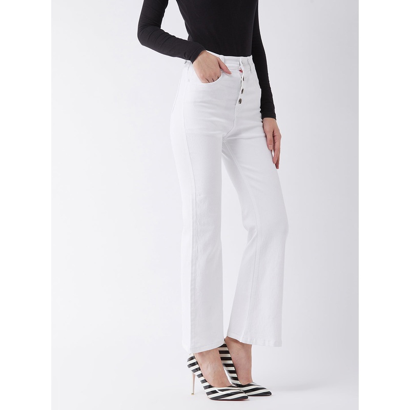 24/7 Comfort White Bell-Bottom Bootcut Hourglass High-Rise Stretchable Denim Jeans 26 White
