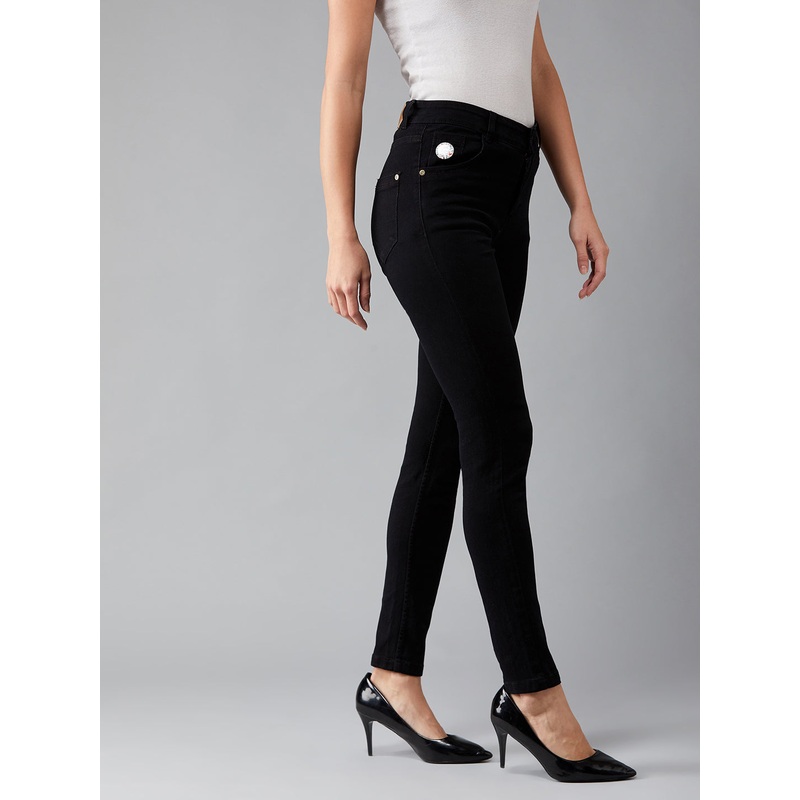 Women’s Black Slim-Fit Embellished High-Rise Stretchable Denim Jeans 26 Black