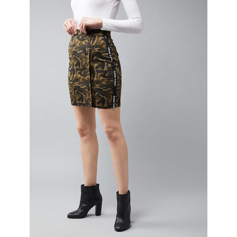 Women’s Multicolored-Base Green Printed Bodycon Eyelet Detailing Short Skirt XS Multicolored-Base Green