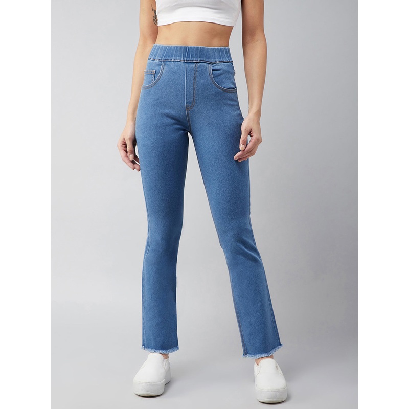 24/7 Comfort Blue Bell-Bottom Semi-Bootcut Hourglass Mid-Rise Stretchable Denim Jeans 26 Blue