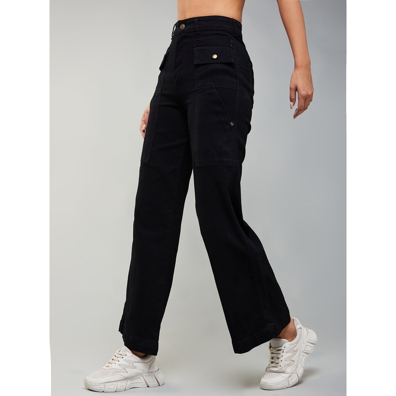 24/7 Comfort Black Flared High-Rise Stretchable Denim Jeans 26 Black