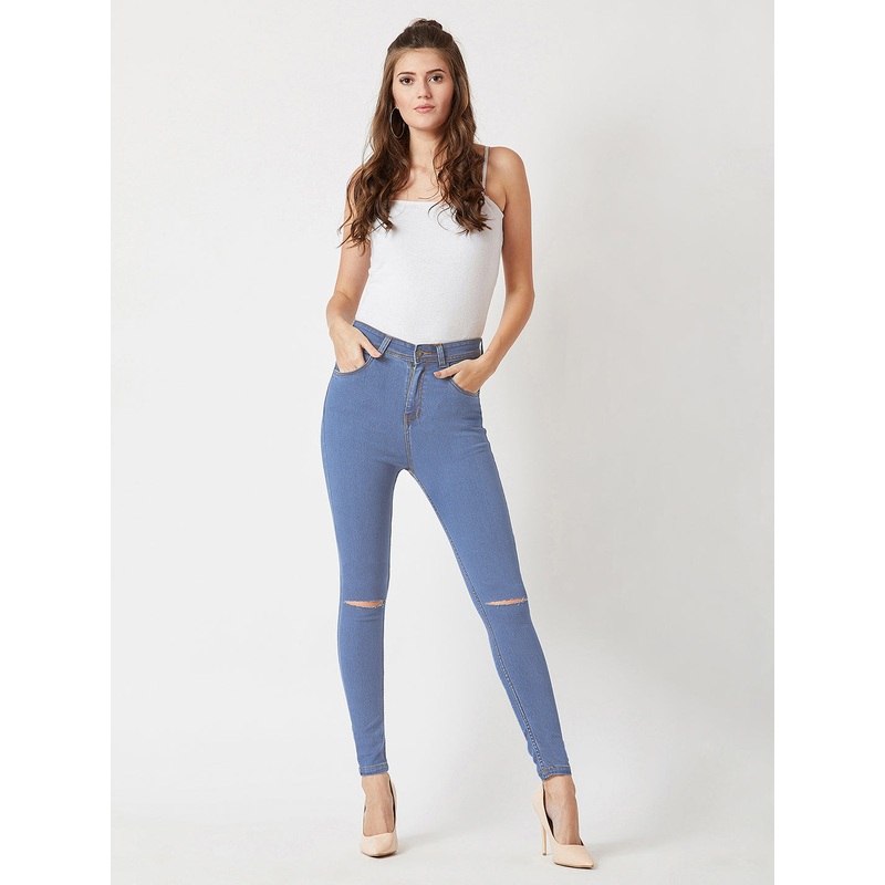 24/7 Comfort Blue Skinny-Fit High-Rise Midly-Distressed Stretchable Denim Jeans 26 Blue