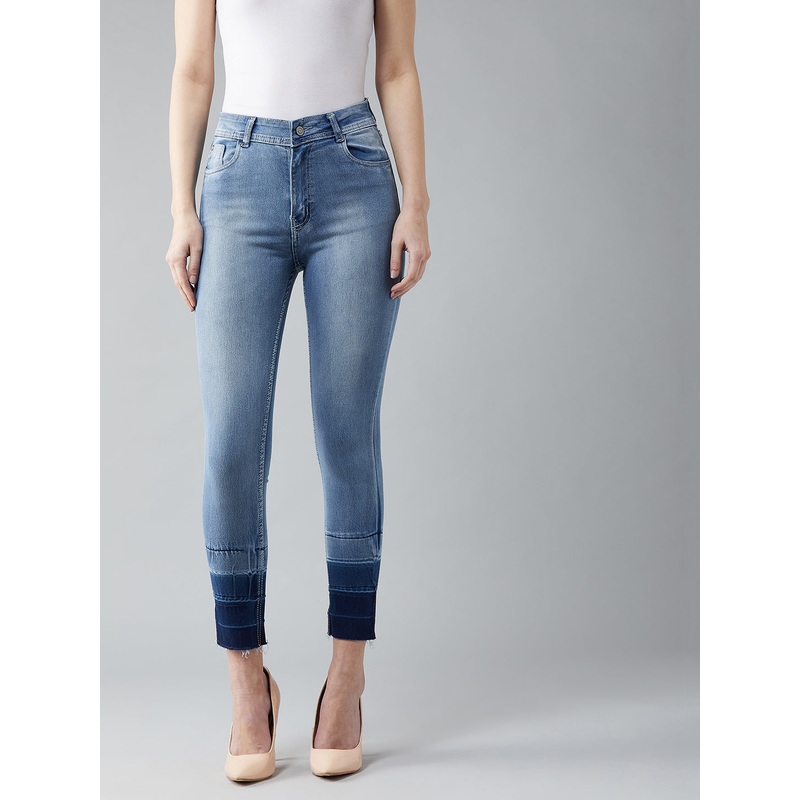 Women’s Light Blue Skinny-Fit High-Rise Ankle Length Shaded Stretchable Denim Jeans 26 Blue