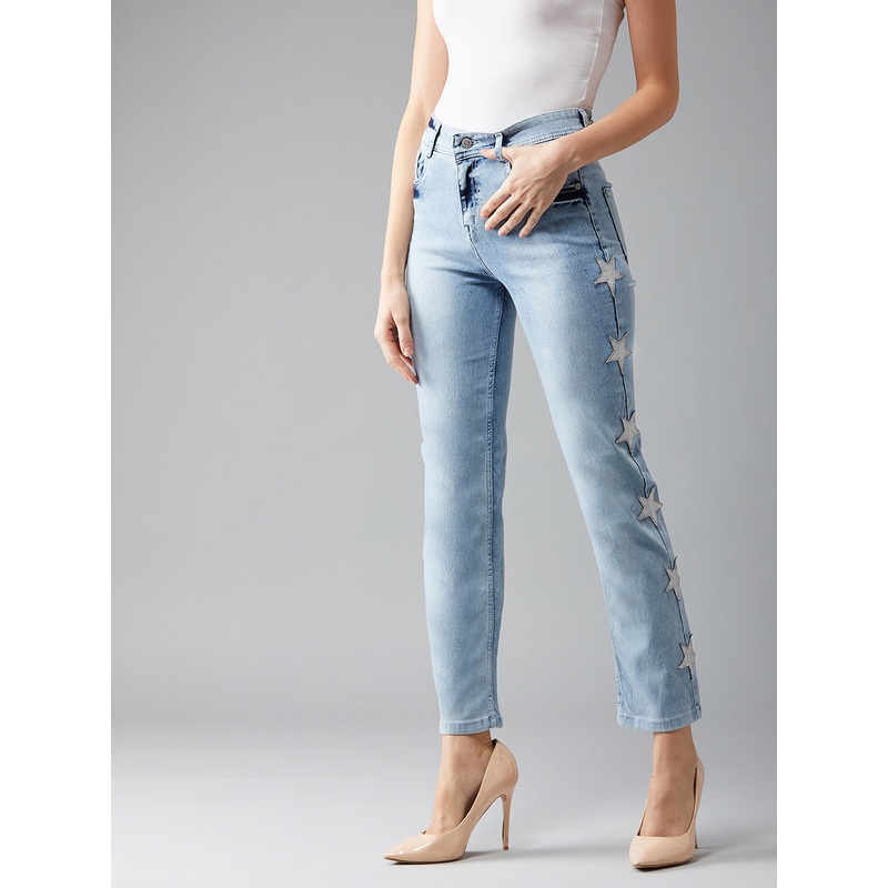 Women’s Light Blue Slim-Fit High-Rise Stretchable Denim Jeans 26 Blue