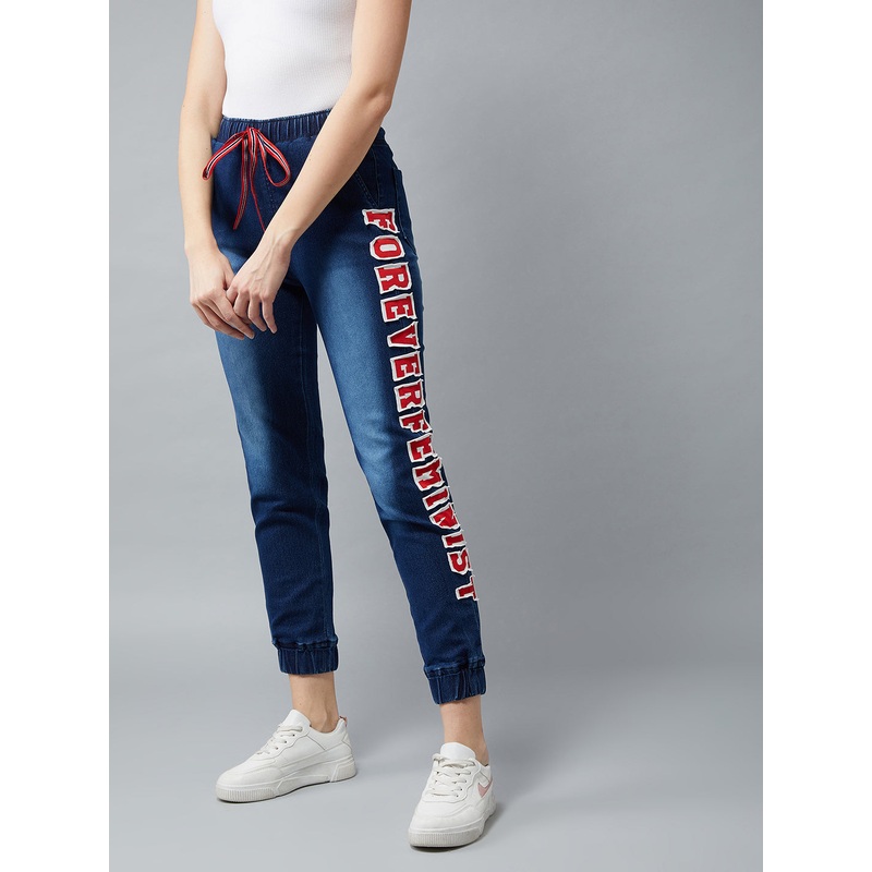 Women’s Navy Blue Regular Fit Mid Rise Clean-Look Regular Length Stretchable Denim Jogger 26 Navy Blue