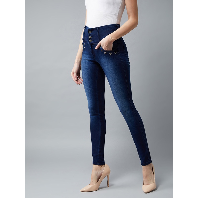 Women’s Navy Blue Skinny-Fit High-Rise Regular Length Stretchable Denim Pants 26 Navy Blue