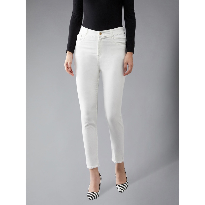 Women’s White Skinny-Fit High-Rise Clean-Look Cropped Bleached Raw Edge Detailing Stretchable Denim Jeans 26 White