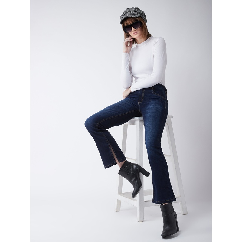 24/7 Comfort 24/7 Comfort Blue Bell-Bottom Bootcut Mid-Rise Slit Stretchable Denim Jeans 26 Navy Blue