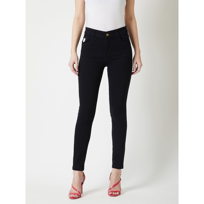 24/7 Comfort Black Slim-Fit Embellished High-Rise Stretchable Denim Jeans 26 Black