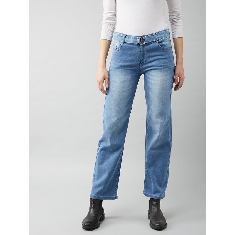 24/7 Comfort Blue Cotton Wide-Leg Relaxed Mid-Rise Stretchable Denim Jeans 26 Blue