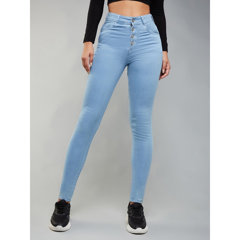 24/7 Comfort Light Blue Skinny High-Rise Distressed Denim Jeans 26 Blue