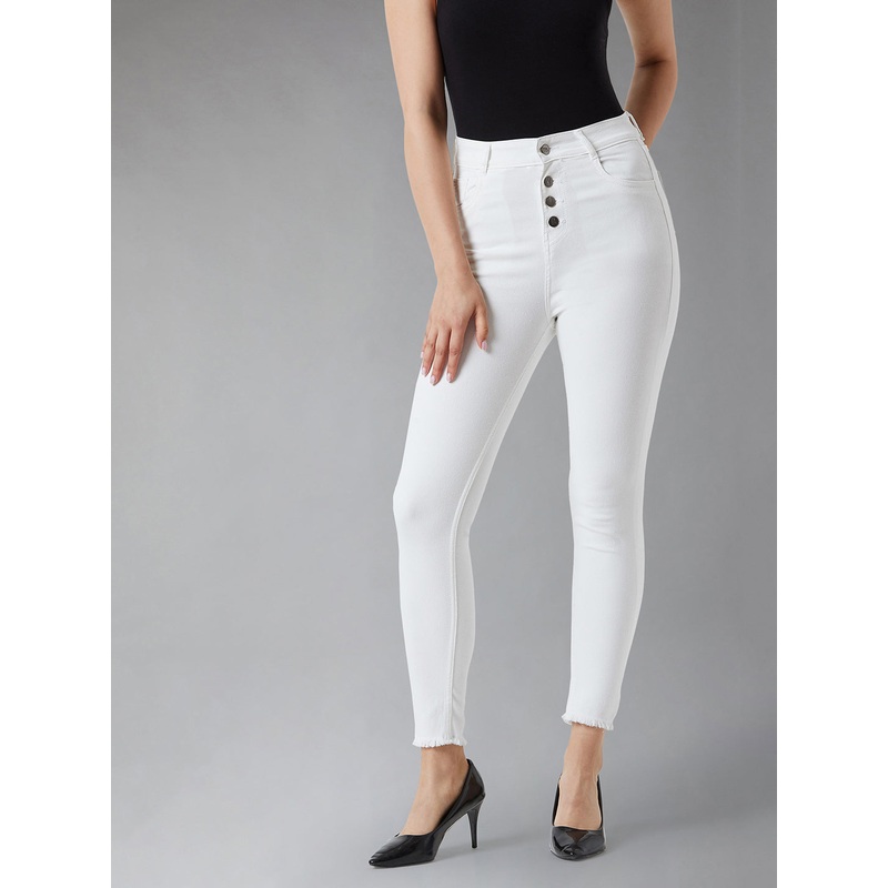 24/7 Comfort White Skinny-Fit High-Rise Cropped Raw Edge Detailing Stretchable Denim Jeans 26 White