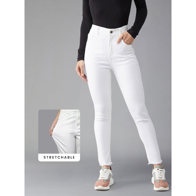 CHASEstretch White Skinny High-Rise Bleached Ankle-Length Denim Jeans 26 White