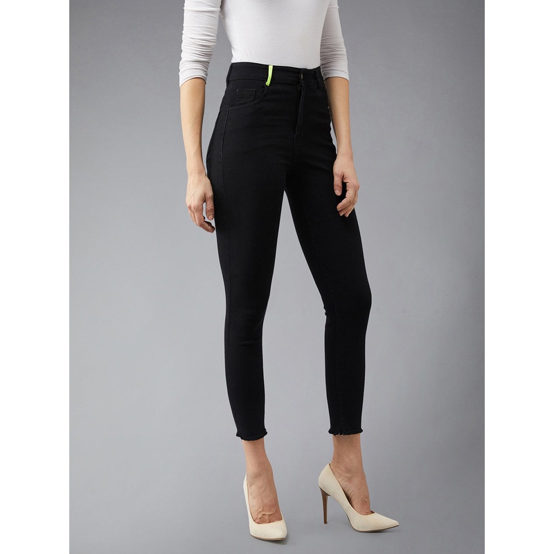Women’s Black Cotton Skinny-Fit Cropped High-Rise Stretchable Denim Jeans 26 Black