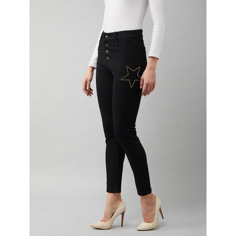 Women’s Black Cotton Skinny-Fit Relaxed High-Rise Stretchable Denim Jeans 26 Black