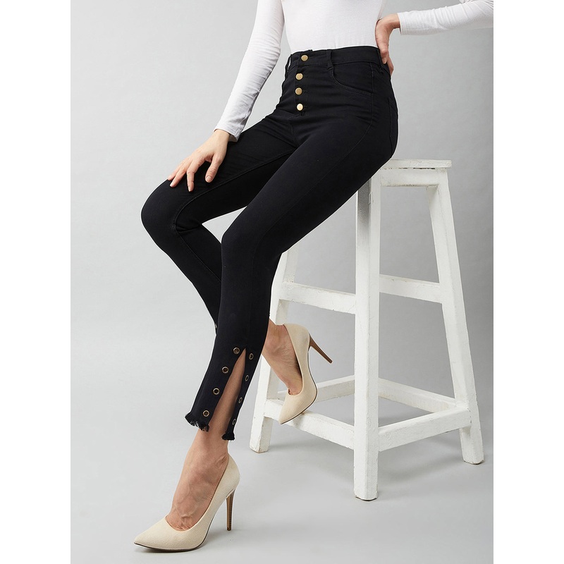 Women’s Black Skinny-Fit Relaxed High-Rise Stretchable Denim Jeans 26 Black