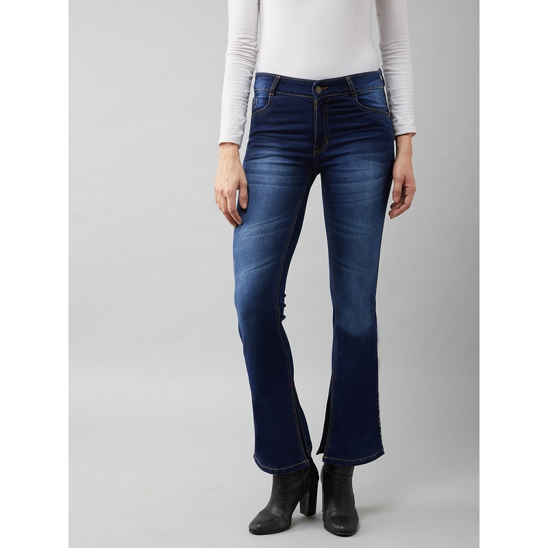 Women’s Blue Cotton Bell-Bottom Bootcut Fit & Flared Mid-Rise Stretchable Denim Jeans 26 Navy Blue