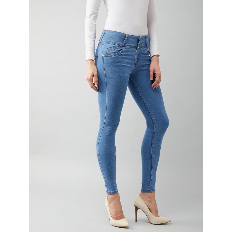 Women’s Blue Skinny-Fit High-Rise Ice-Wash Stretchable High-Rise Denim Jeans 26 Blue
