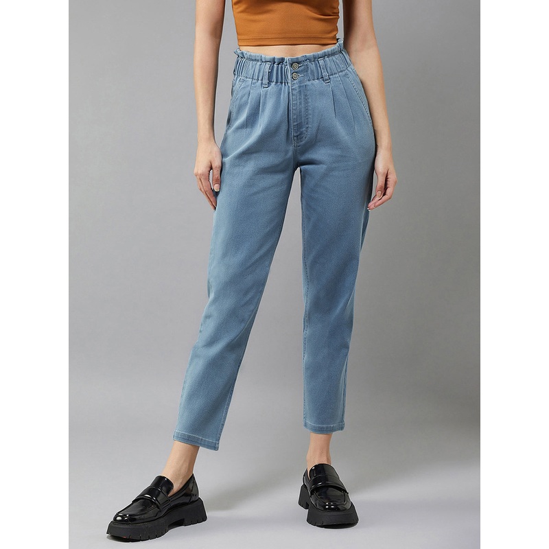 Women’s Blue Tapered Fit High-Rise Stretchable Denim Jeans 28 Blue