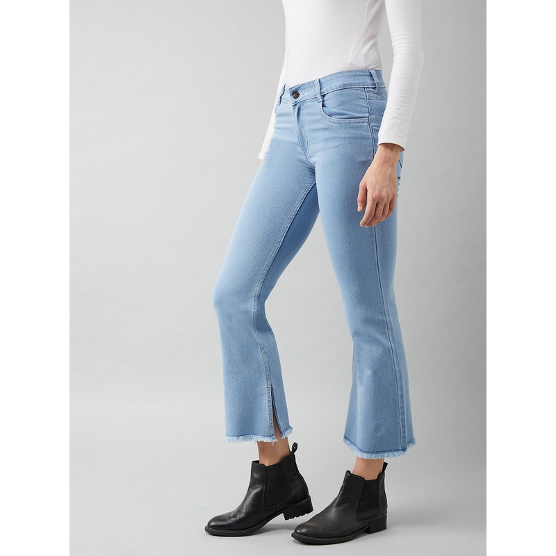 Women’s Light Blue Bell-Bottom Semi Bootcut High-Rise Cropped Stretchable Denim Jeans 26 Blue