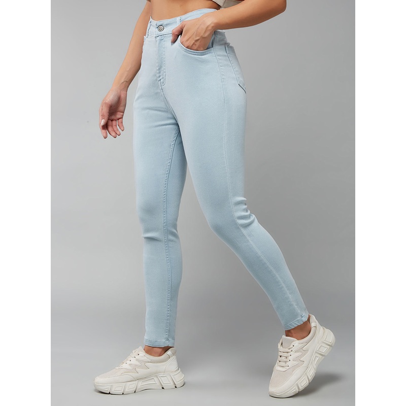 Women’s Light Blue Skinny High-Rise Clean-Look Cropped Stretchable Denim Jeans 26 Blue